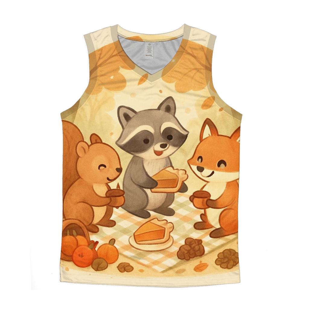 Woodland Critters Thanksgiving Picnic Circle graphic print tank tops