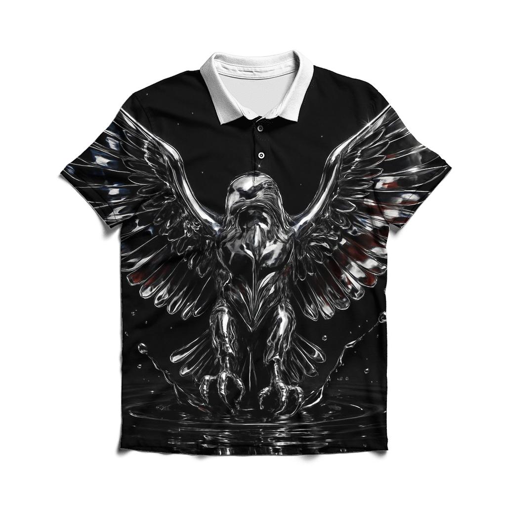 Chrome Eagle Crest With Flag Reflections premium cotton polo shirts