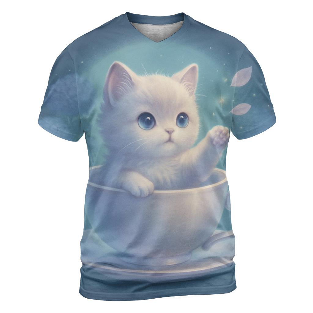 Moonlit Teacup Kitten Garden designer pattern shirts