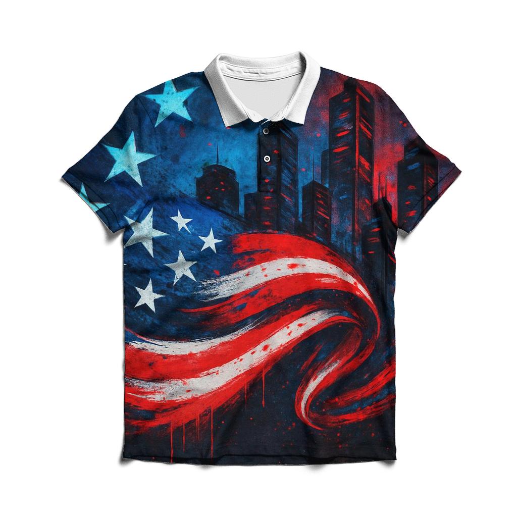 Graffiti Skyline Flag Surge stylish collar polo tees