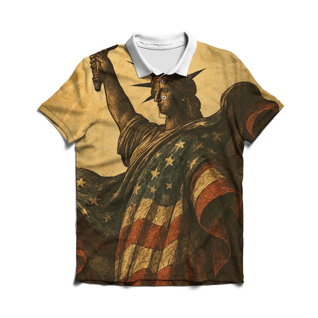 Vintage Liberty Torch In Flag Wind embroidered polo tops