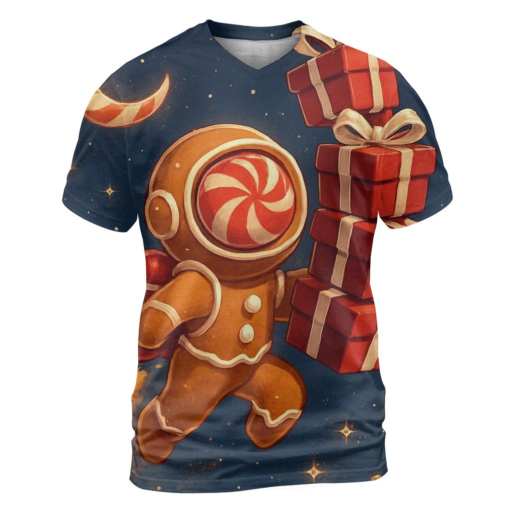 Gingerbread Astronaut Delivery Run vibrant all-over design tees