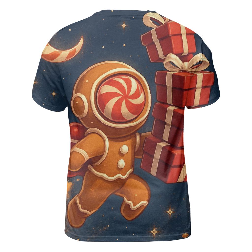 Gingerbread Astronaut Delivery Run vibrant all-over design tees