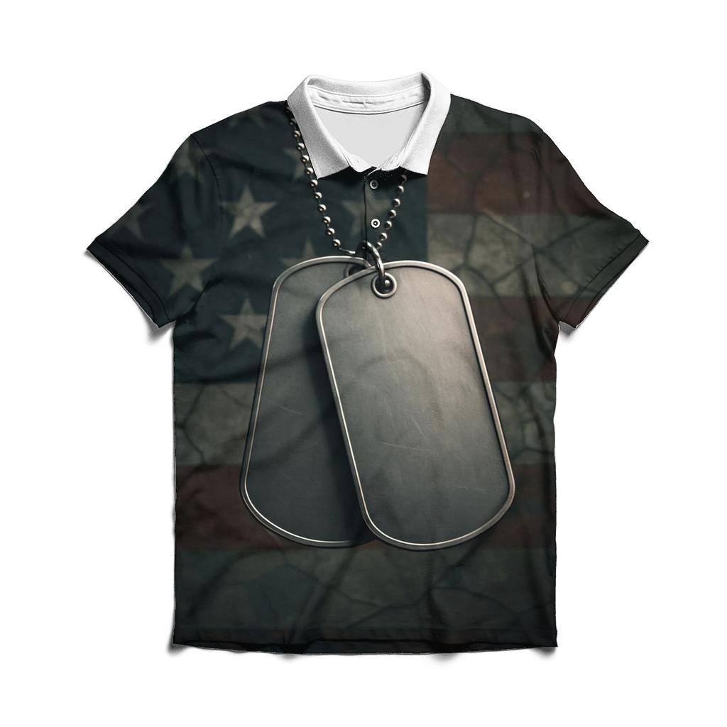 Dog Tags In The Flagglass Glow premium cotton polo shirts