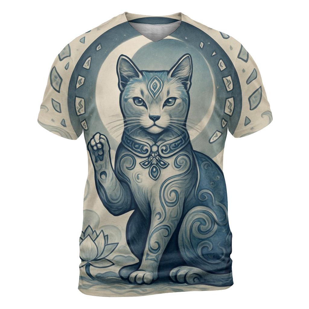 Moonlit Porcelain Guardian Cat trendy printed shirt styles