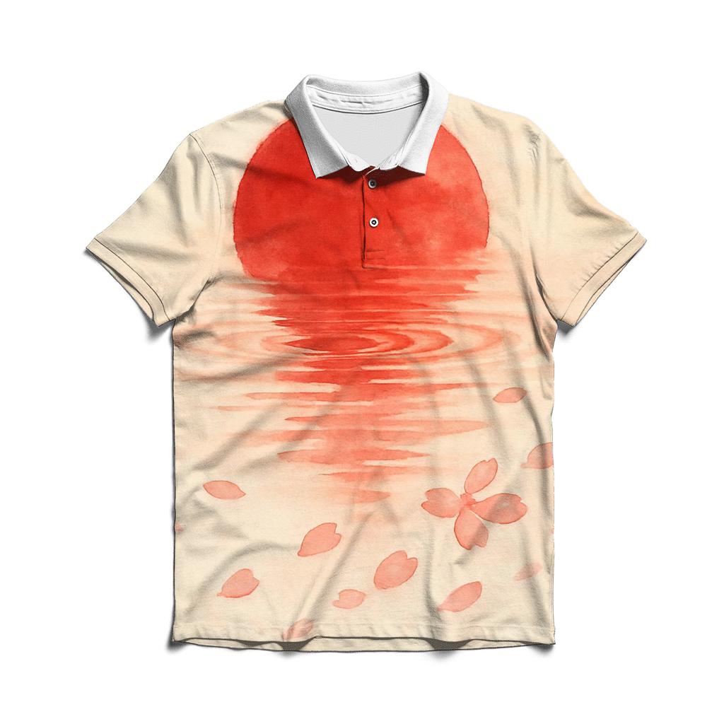 Watercolor Sakura Flag Of Japan designer slim fit polos