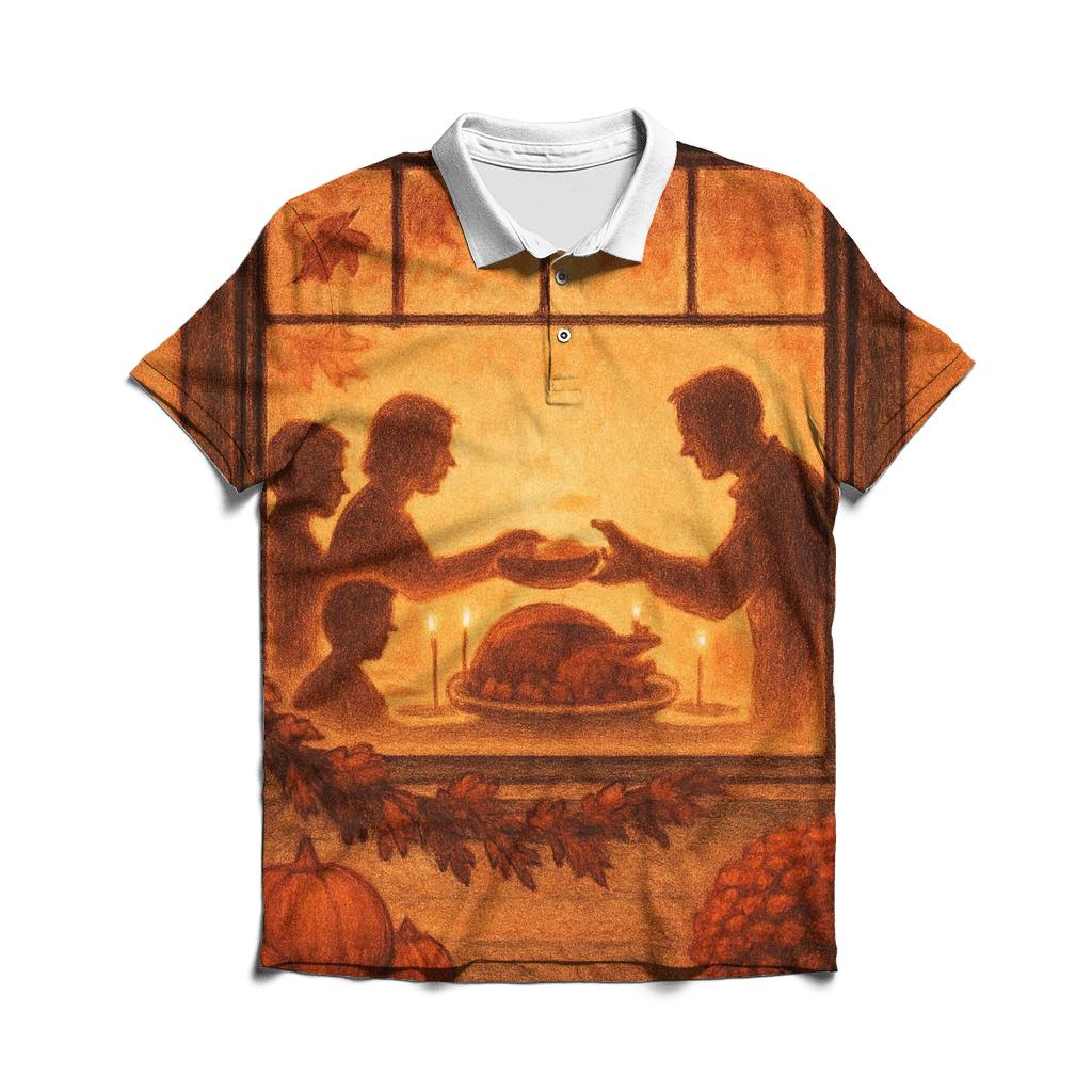 Golden Hour Family Table Through Window Glow classic pique polos