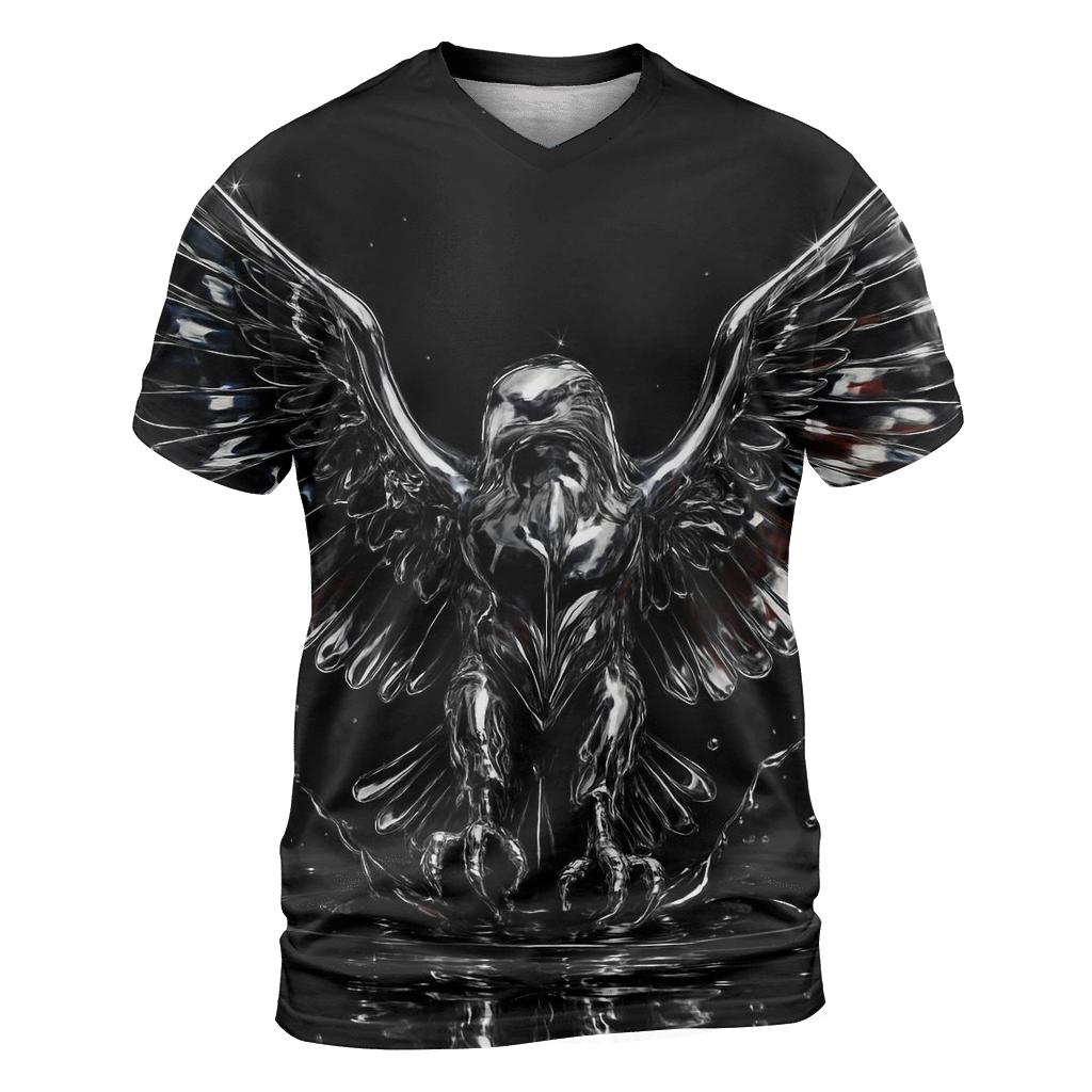 Chrome Eagle Crest With Flag Reflections unique graphic print tees