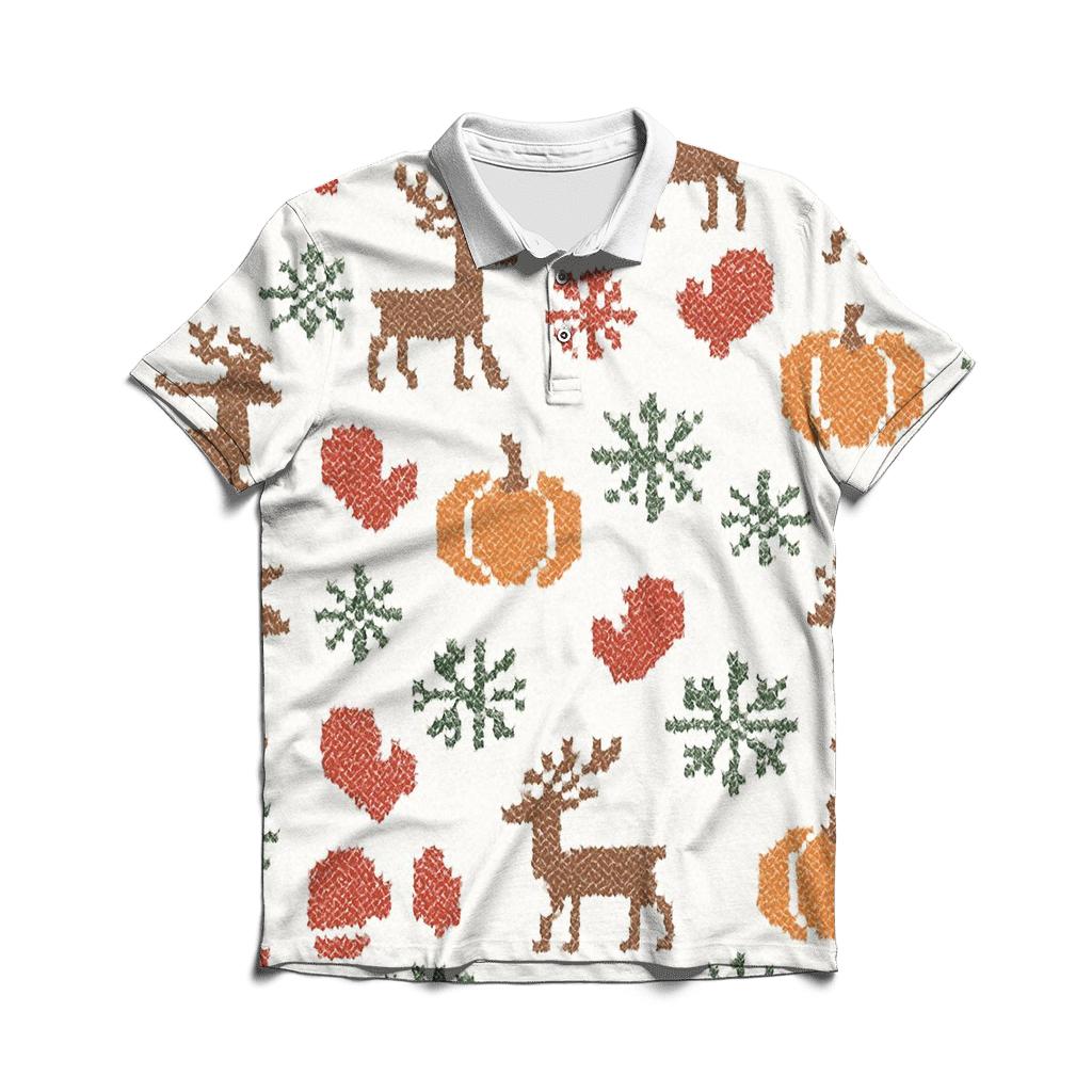 White Nordic Knit Pumpkin Snowflake Lattice premium cotton polo shirts