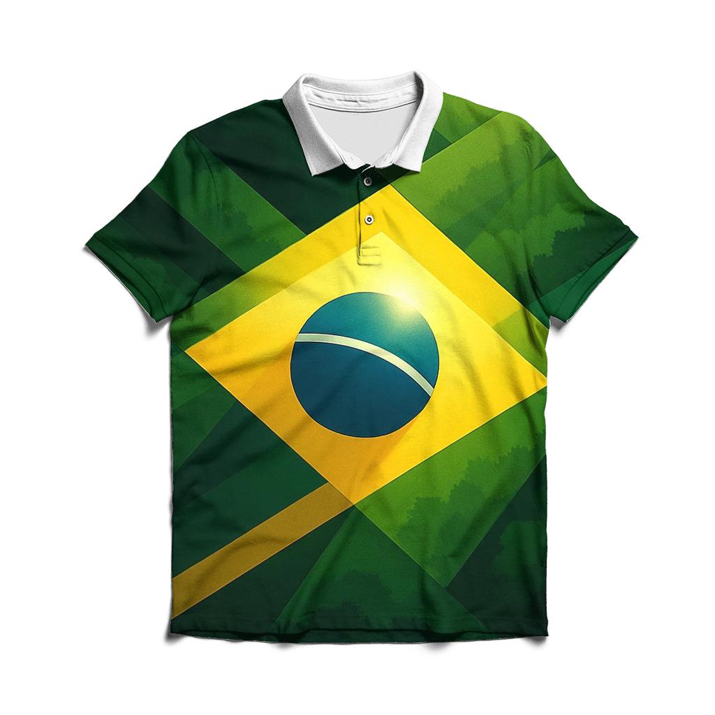 Geometric Pulse Flag Of Brazil branded logo polo shirts