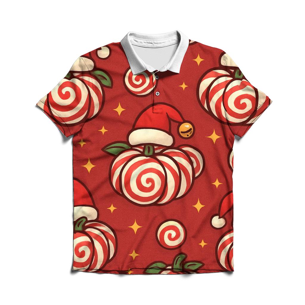 Candy Cane Spiral Pumpkins On Cranberry Field branded logo polo shirts