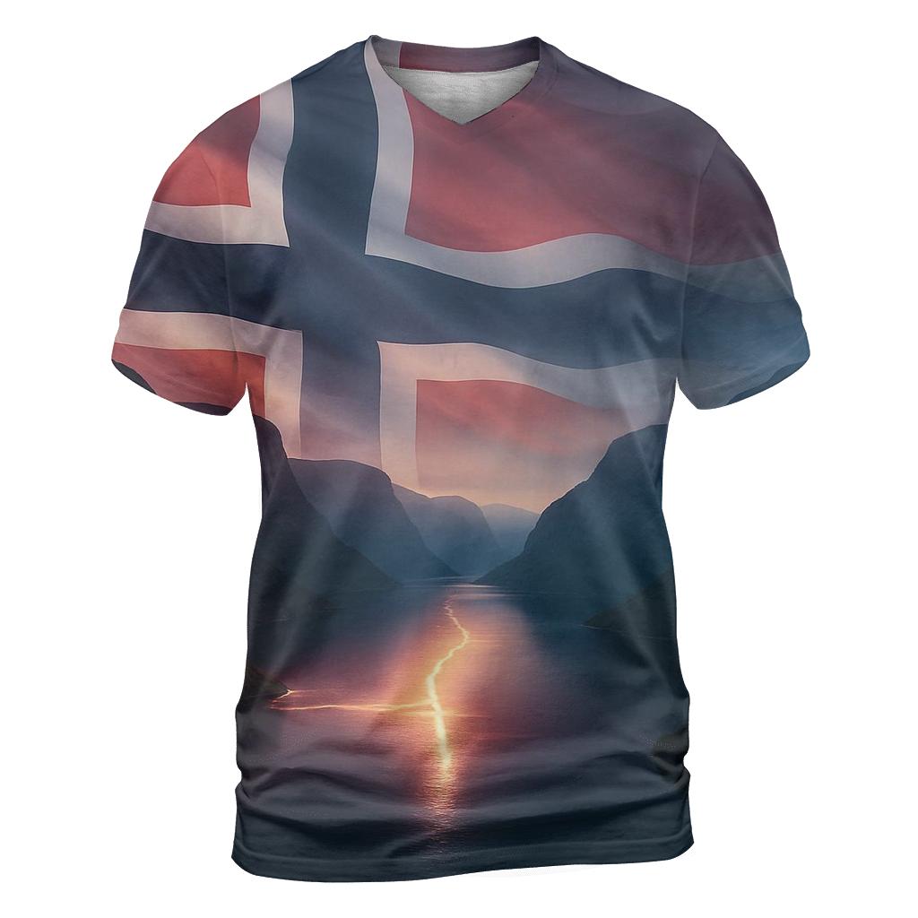 Aurora Fjord Flag Of Norway vibrant all-over design tees