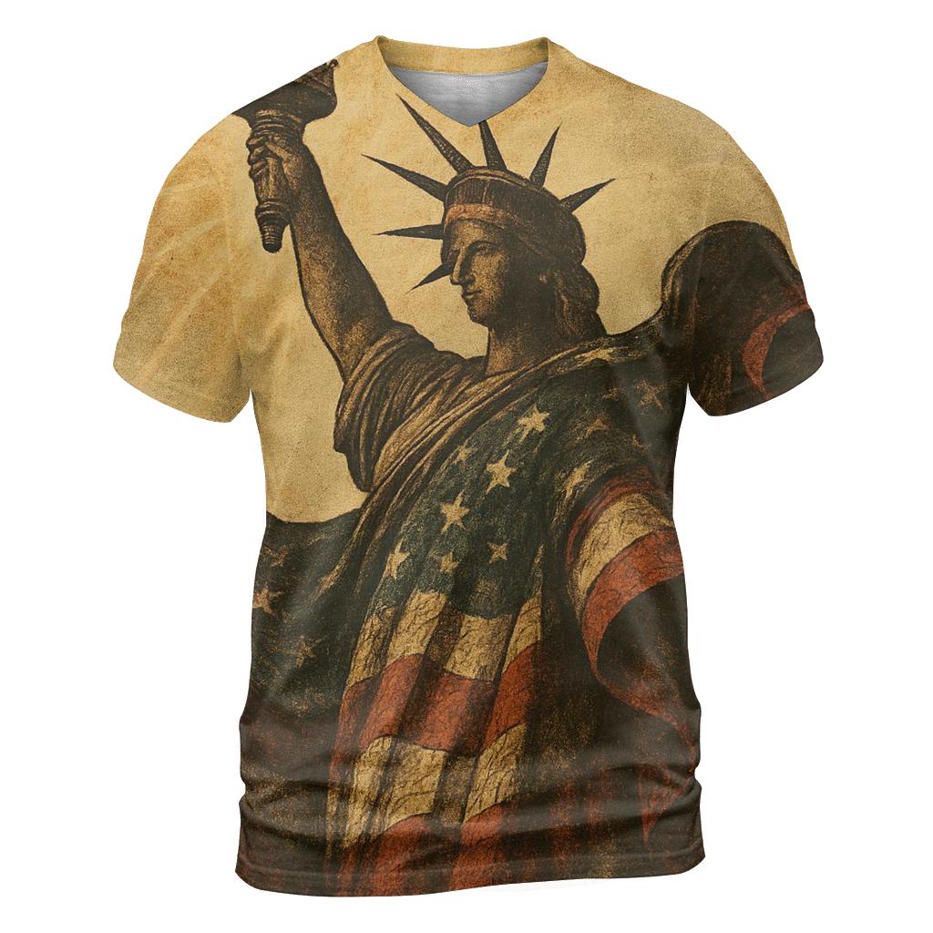 Vintage Liberty Torch In Flag Wind creative print fashion shirts