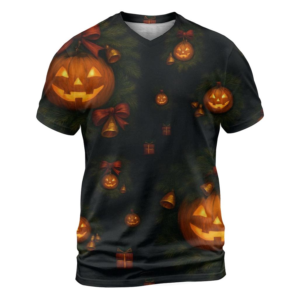 Midnight Candlelit Pumpkin Wreath Grid artistic all-over print tops