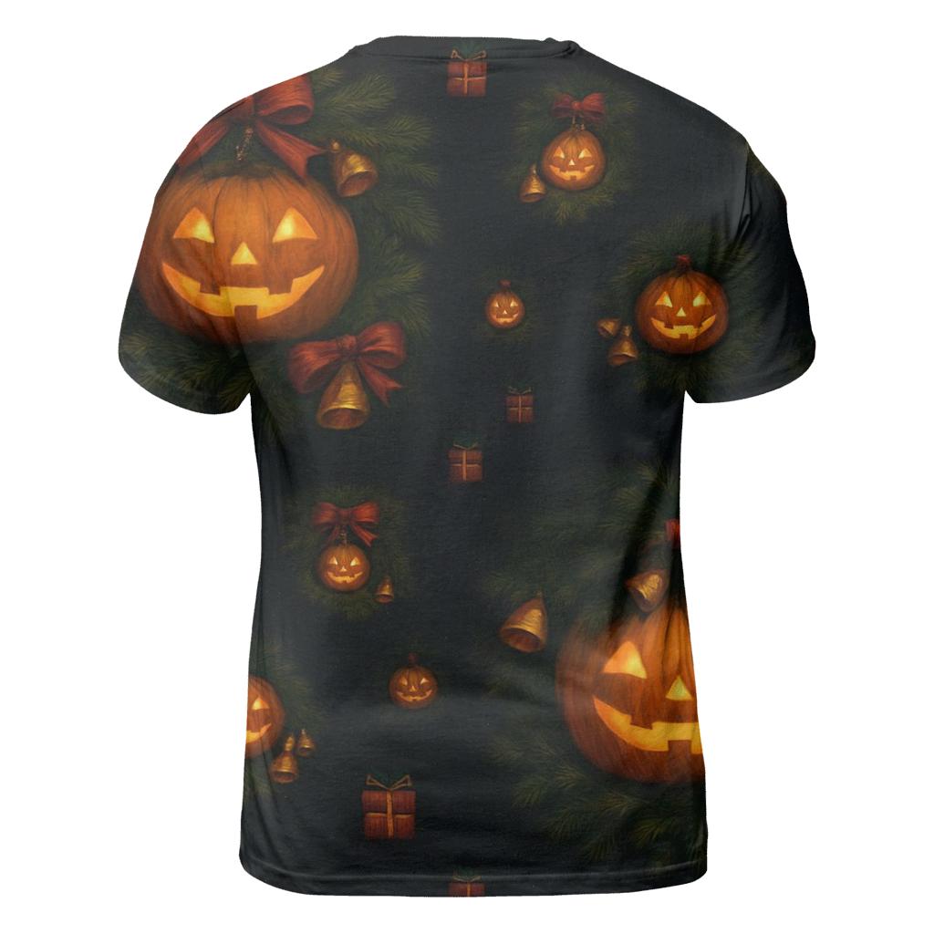 Midnight Candlelit Pumpkin Wreath Grid artistic all-over print tops