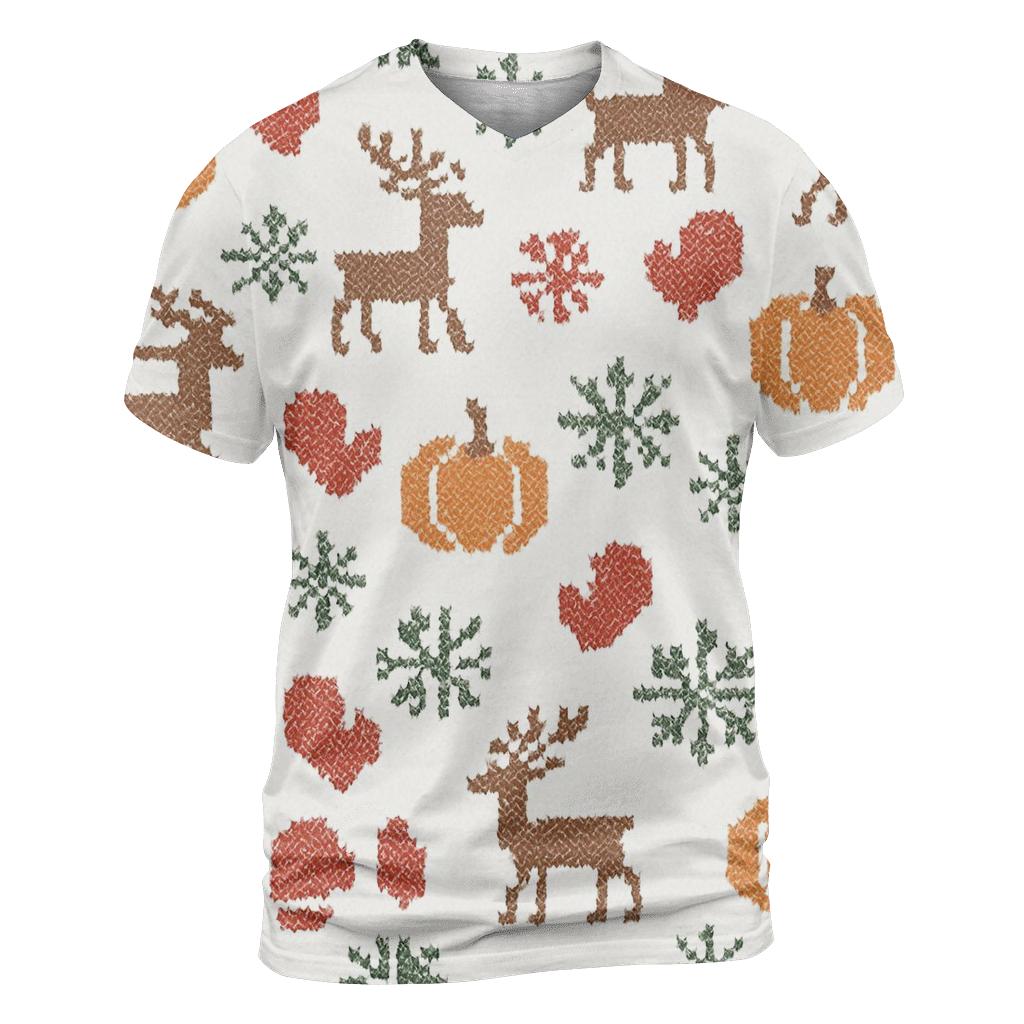 White Nordic Knit Pumpkin Snowflake Lattice creative print fashion shirts
