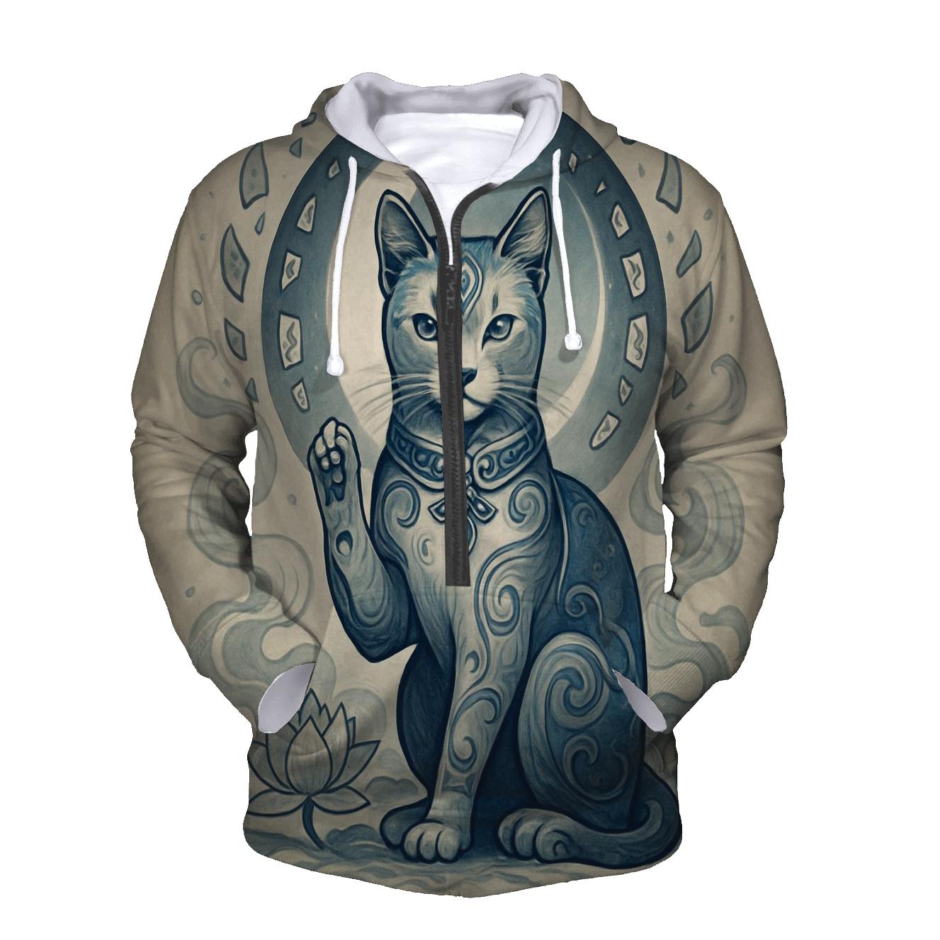 Moonlit Porcelain Guardian Cat lightweight hoodies