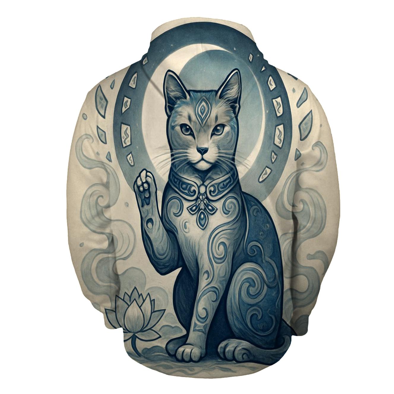 Moonlit Porcelain Guardian Cat lightweight hoodies