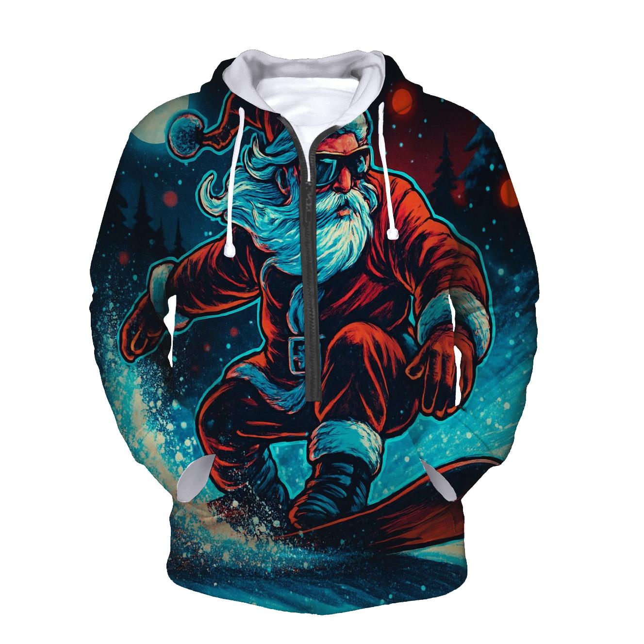 Neon Midnight Santa Snowboard Run printed hoodies