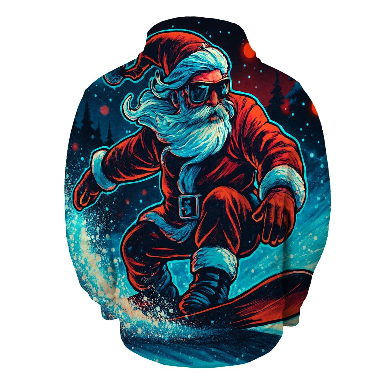 Neon Midnight Santa Snowboard Run printed hoodies