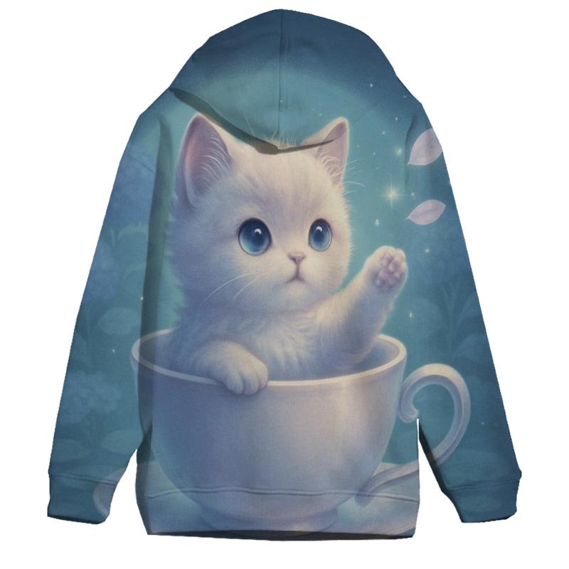 Moonlit Teacup Kitten Garden printed hoodies