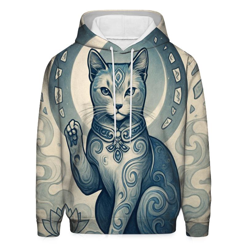Moonlit Porcelain Guardian Cat printed hoodies
