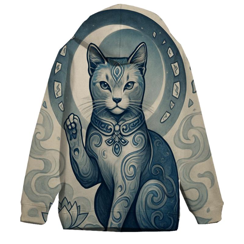 Moonlit Porcelain Guardian Cat printed hoodies
