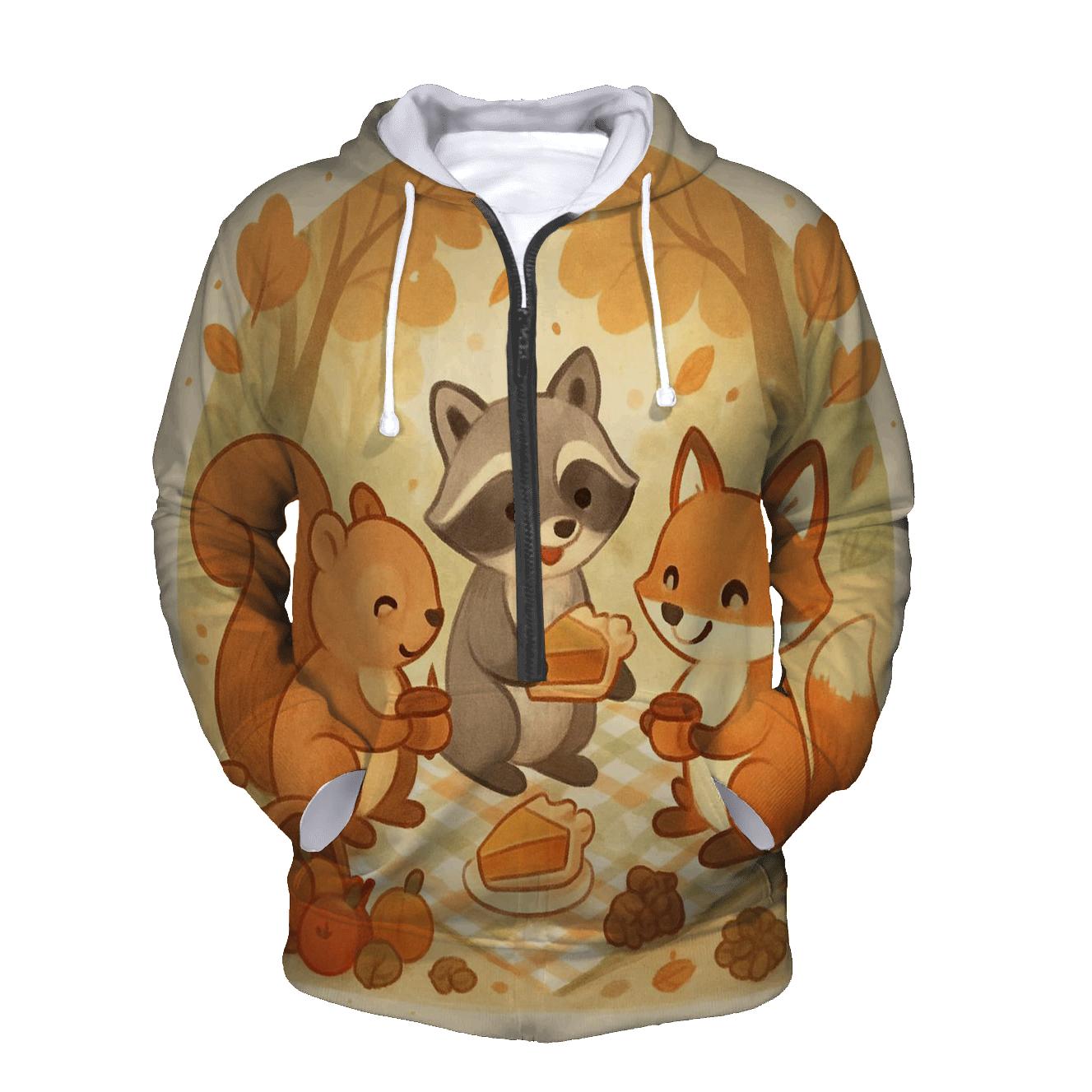 Woodland Critters Thanksgiving Picnic Circle heavyweight hoodies