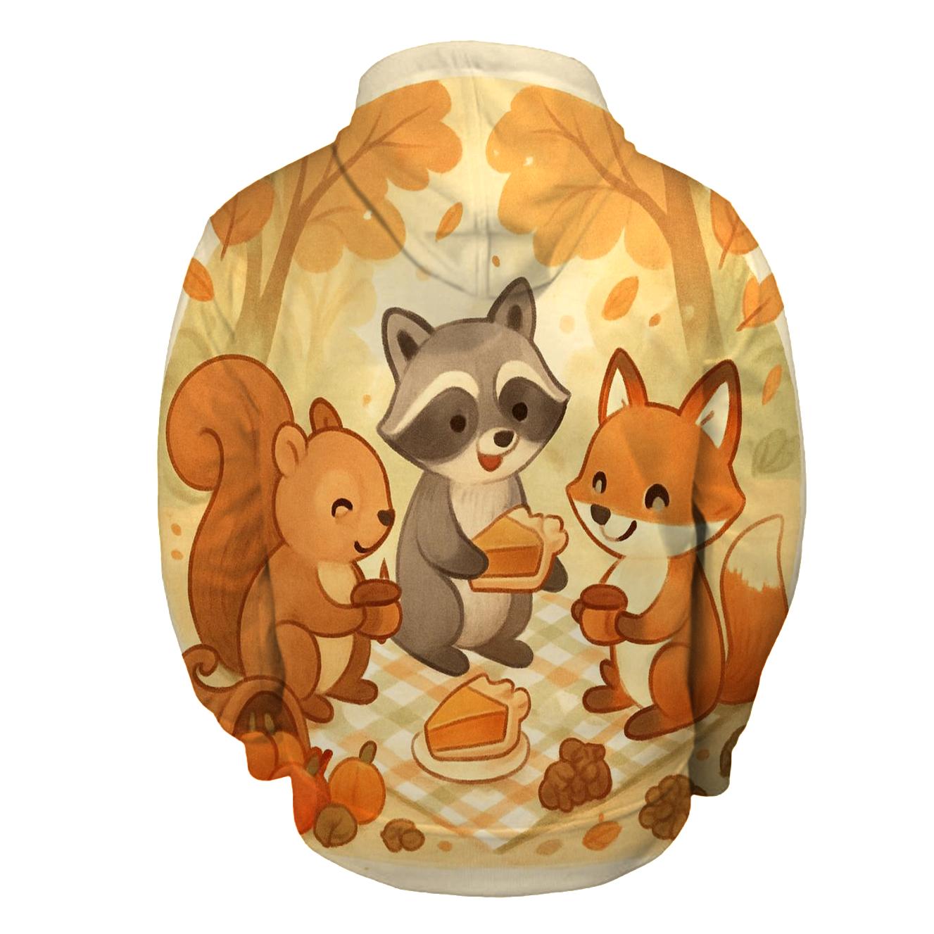 Woodland Critters Thanksgiving Picnic Circle heavyweight hoodies