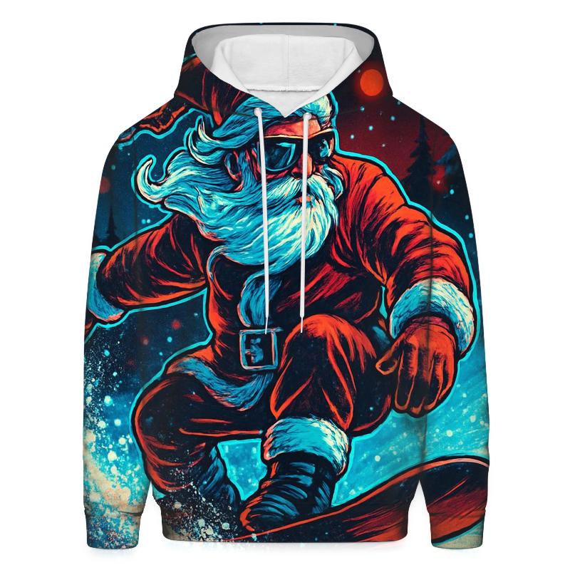 Neon Midnight Santa Snowboard Run hoodie styles
