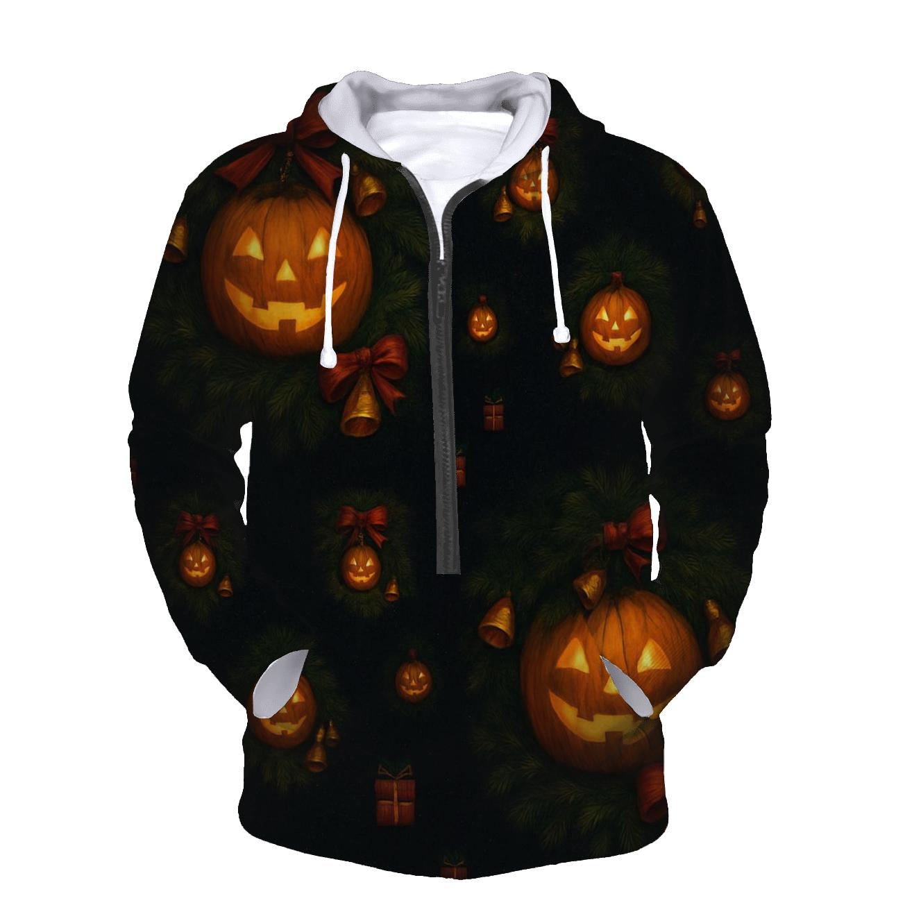 Midnight Candlelit Pumpkin Wreath Grid lightweight hoodies