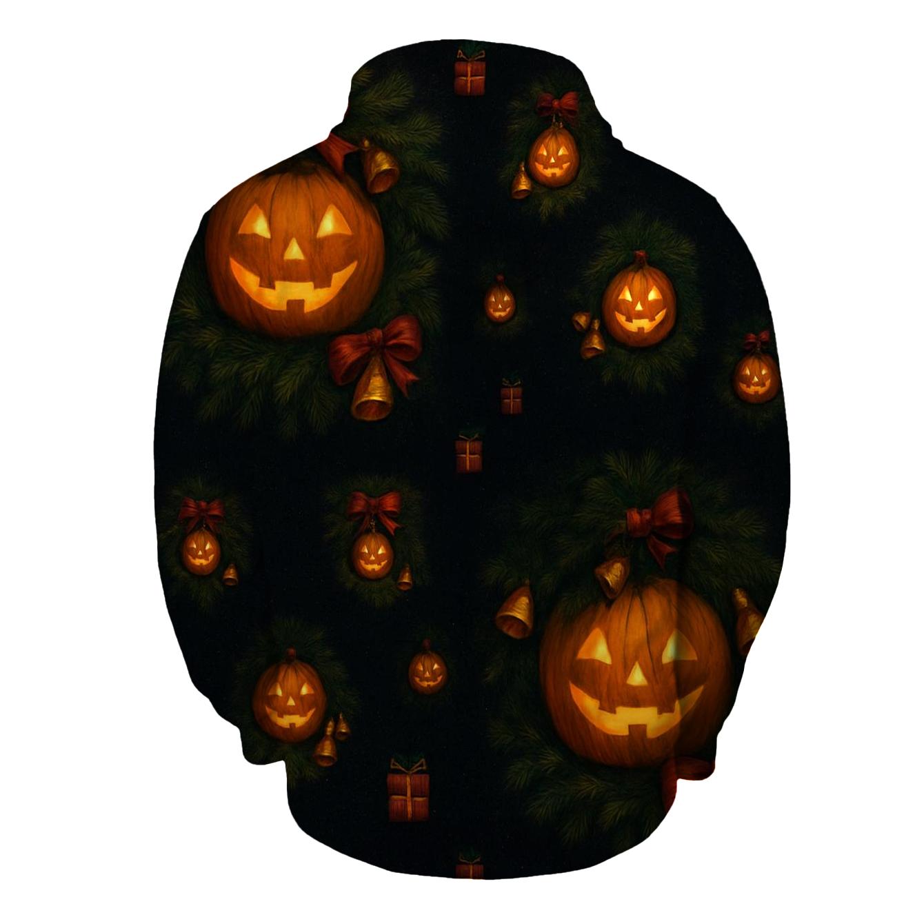 Midnight Candlelit Pumpkin Wreath Grid lightweight hoodies