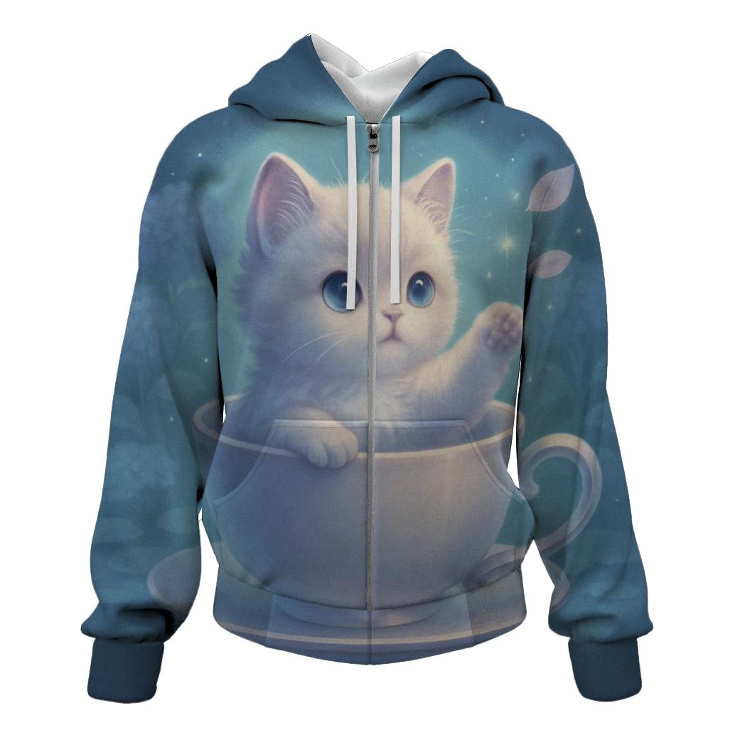 Moonlit Teacup Kitten Garden lightweight hoodies