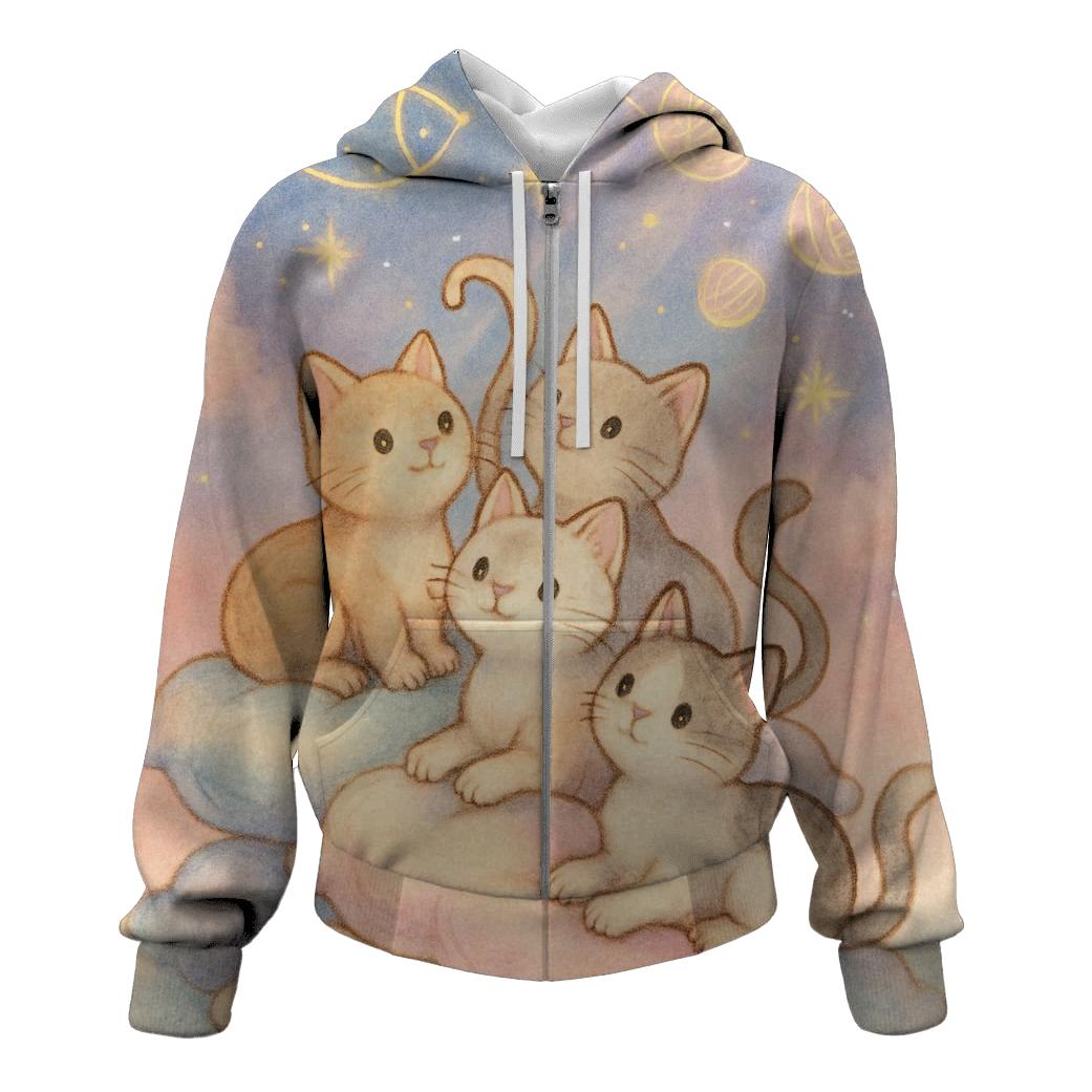 Cloud Pillow Starwatch Kittens zip-up hoodies