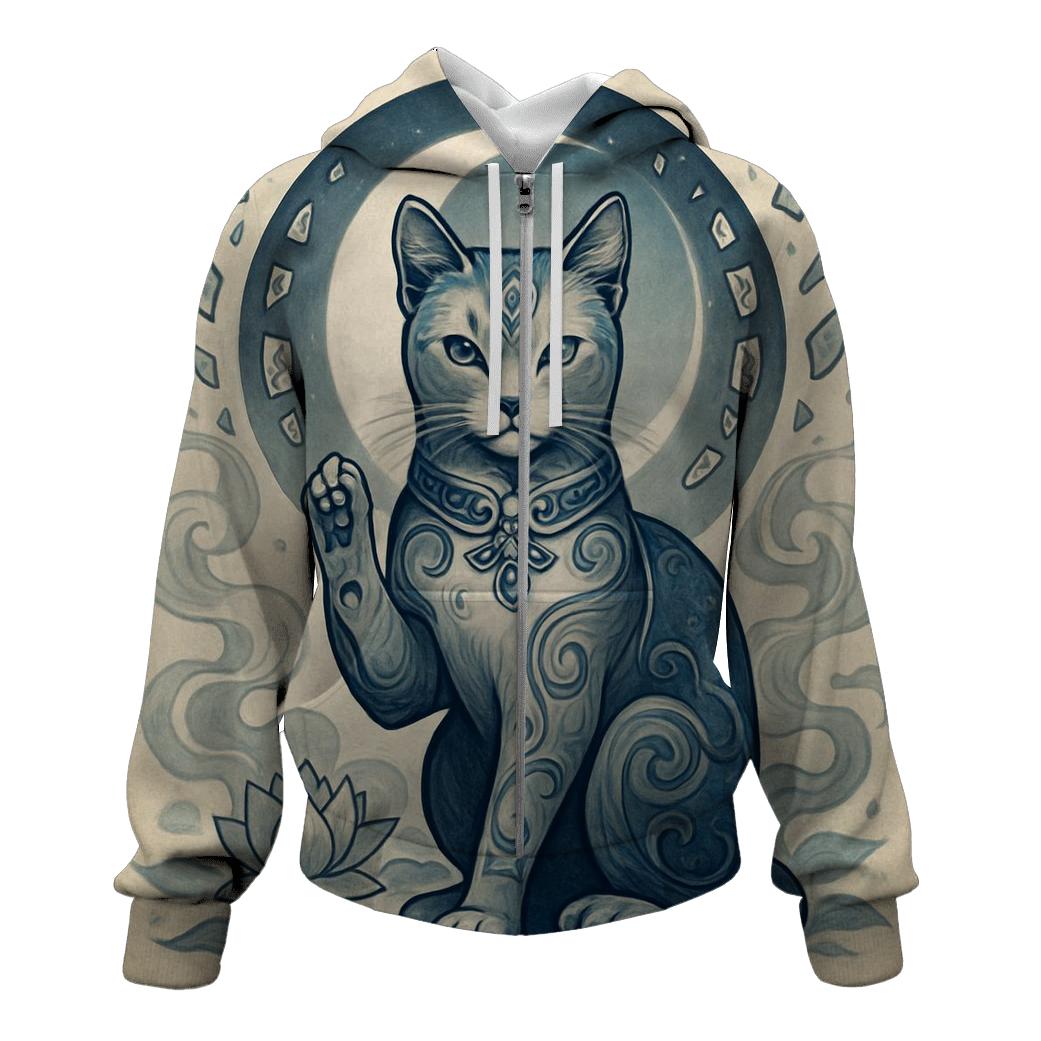 Moonlit Porcelain Guardian Cat heavyweight hoodies