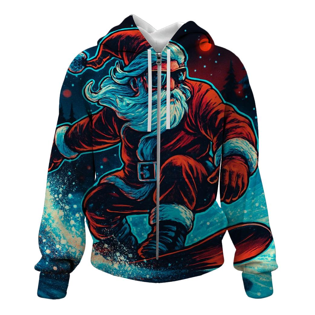 Neon Midnight Santa Snowboard Run hoodies fashion