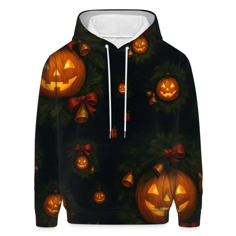 Midnight Candlelit Pumpkin Wreath Grid designer hoodies