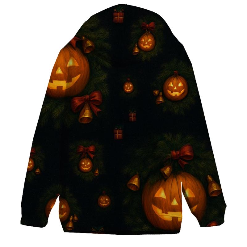 Midnight Candlelit Pumpkin Wreath Grid designer hoodies