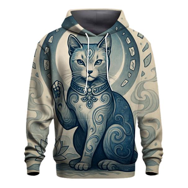 Moonlit Porcelain Guardian Cat printed hoodies