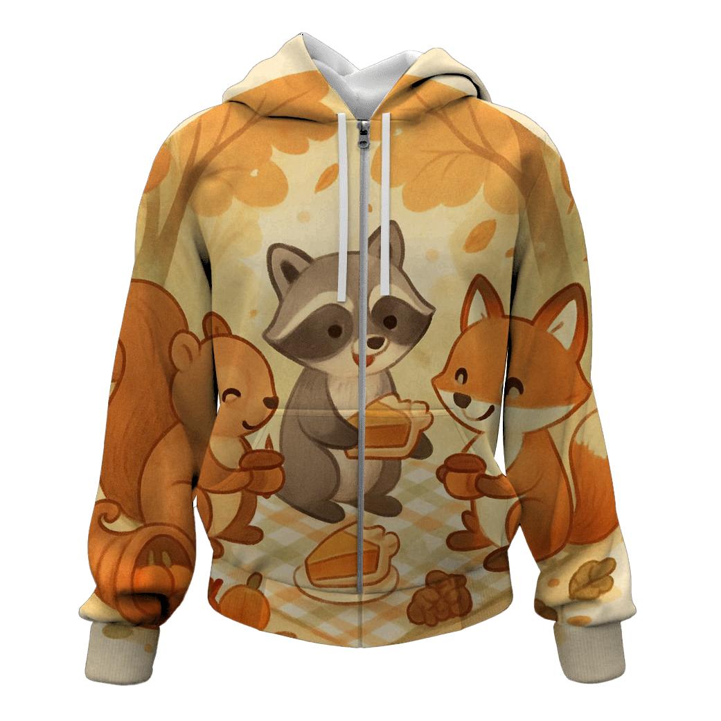 Woodland Critters Thanksgiving Picnic Circle lightweight hoodies
