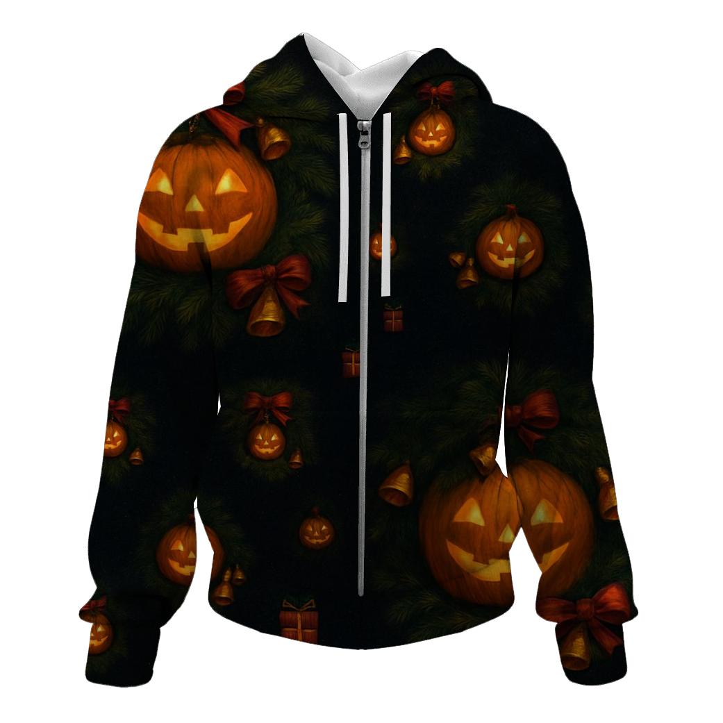 Midnight Candlelit Pumpkin Wreath Grid lightweight hoodies