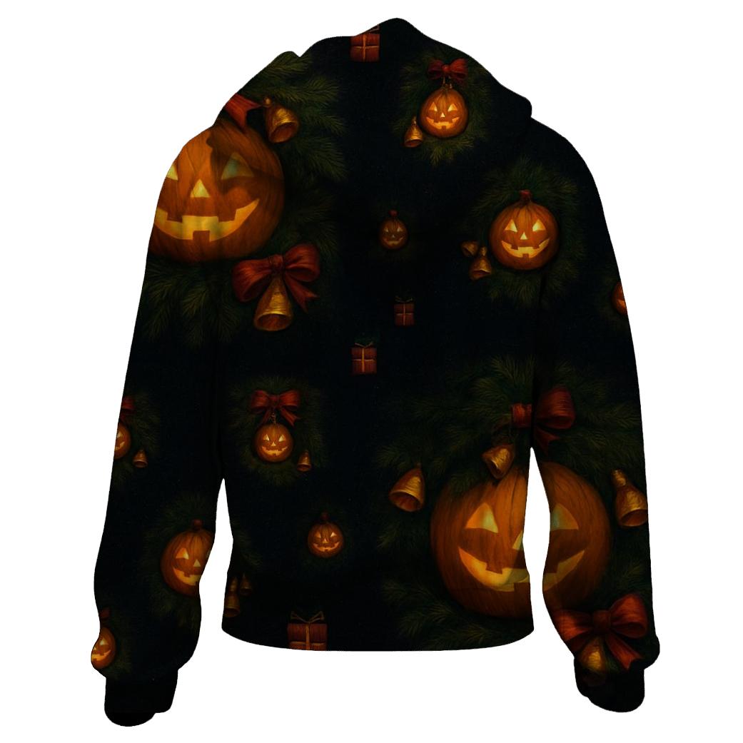Midnight Candlelit Pumpkin Wreath Grid lightweight hoodies