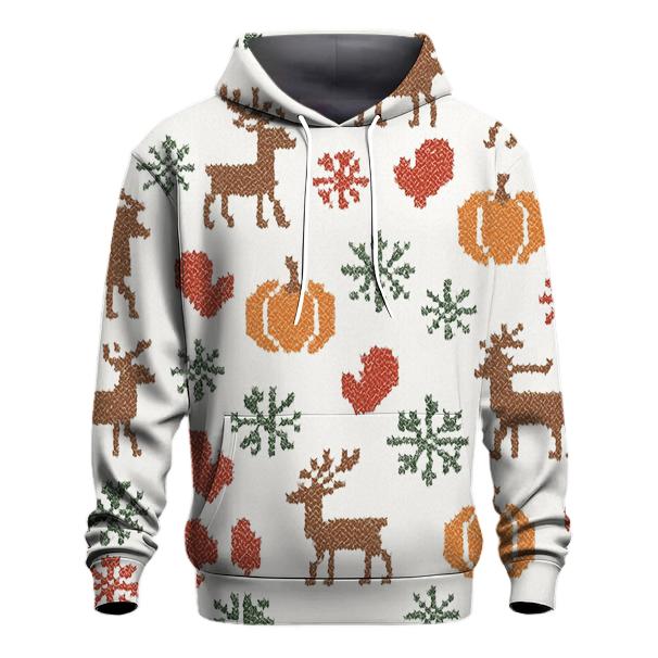 White Nordic Knit Pumpkin Snowflake Lattice heavyweight hoodies