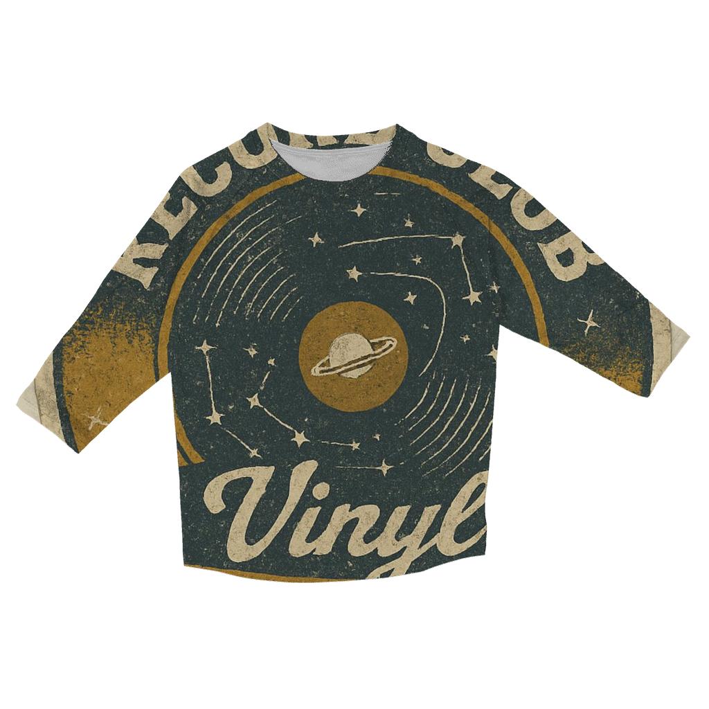 Retro Vinyl Record Astronomy Club Badge casual three quarter sleeve shirts