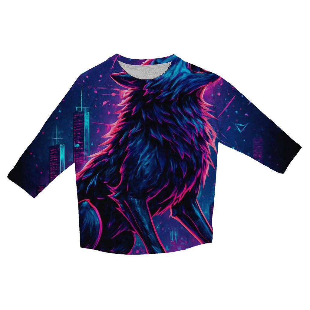 Neon Circuit Howl Wolf Of The Data Moon printed three quarter sleeve shirts