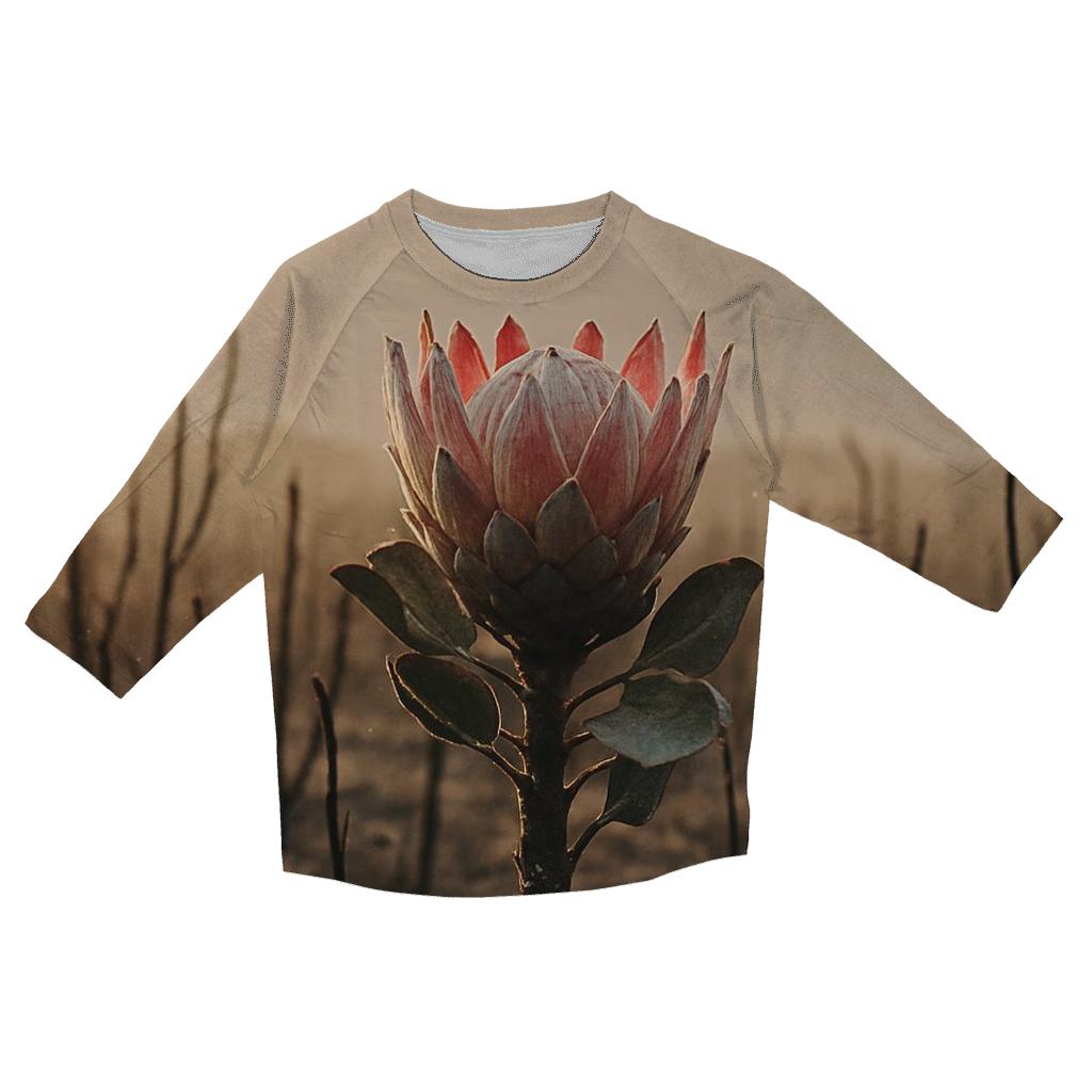 Fynbos Protea After A Coastal Fire printed three quarter sleeve shirts