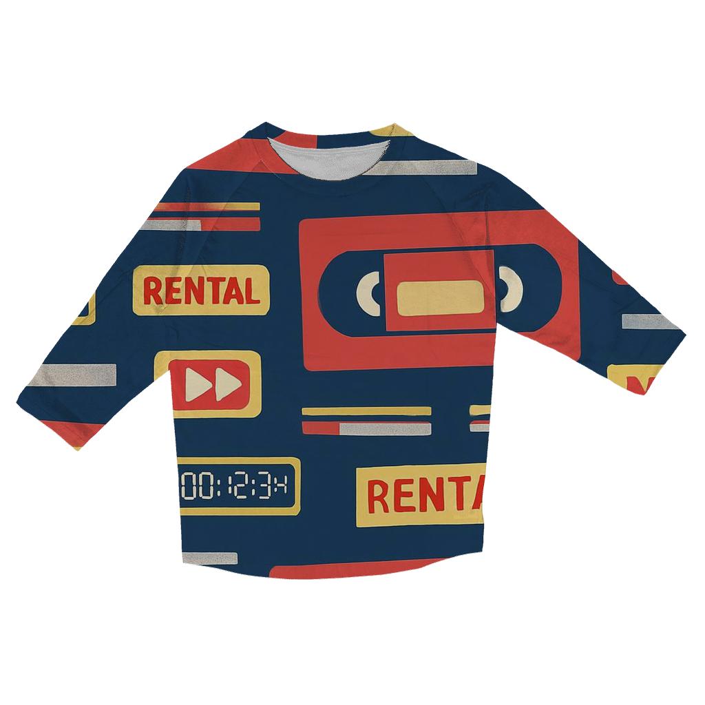 VHS Rental Sticker Collage fashion 3/4 sleeve shirts
