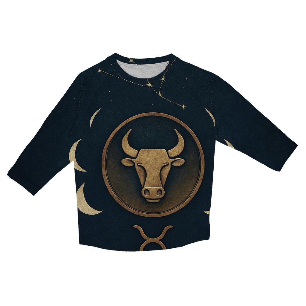 Taurus Lunar Crescent And Bull Sigil Seal casual three quarter sleeve shirts