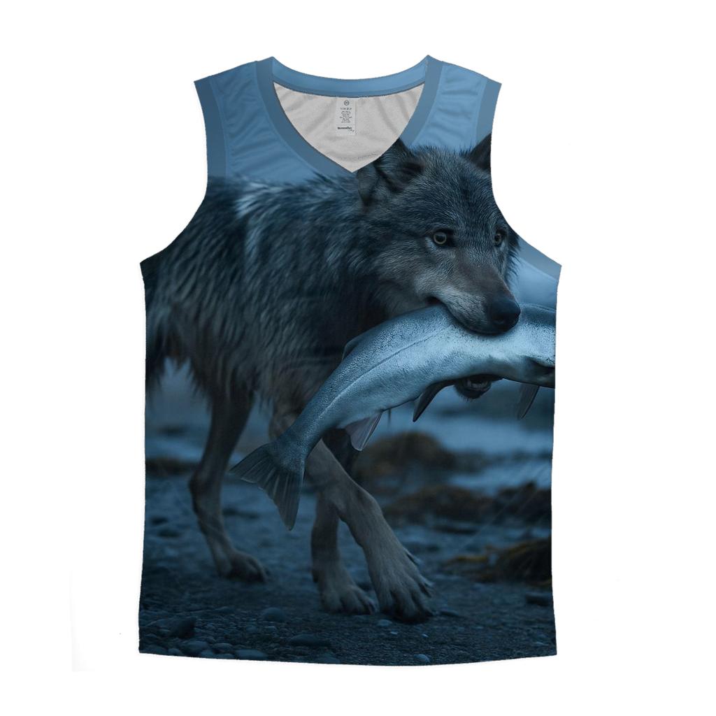 Coastal Wolf With Salmon Run Mist cotton sleeveless tops