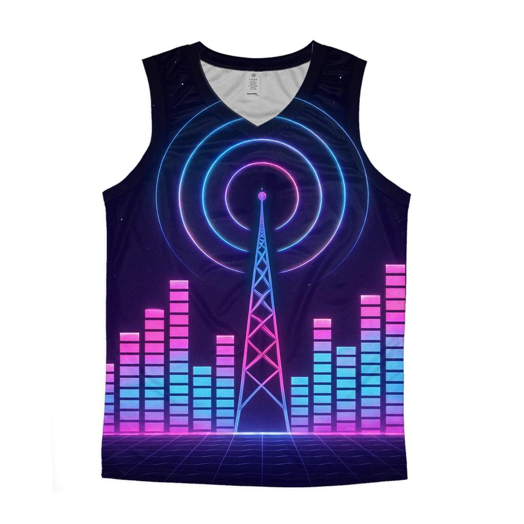 Neon Radio Skyline graphic print tank tops